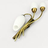 Tulip Wall Sconce, Three Light Brass Sconce with White Glass Tulip Shades — French, Mid Century