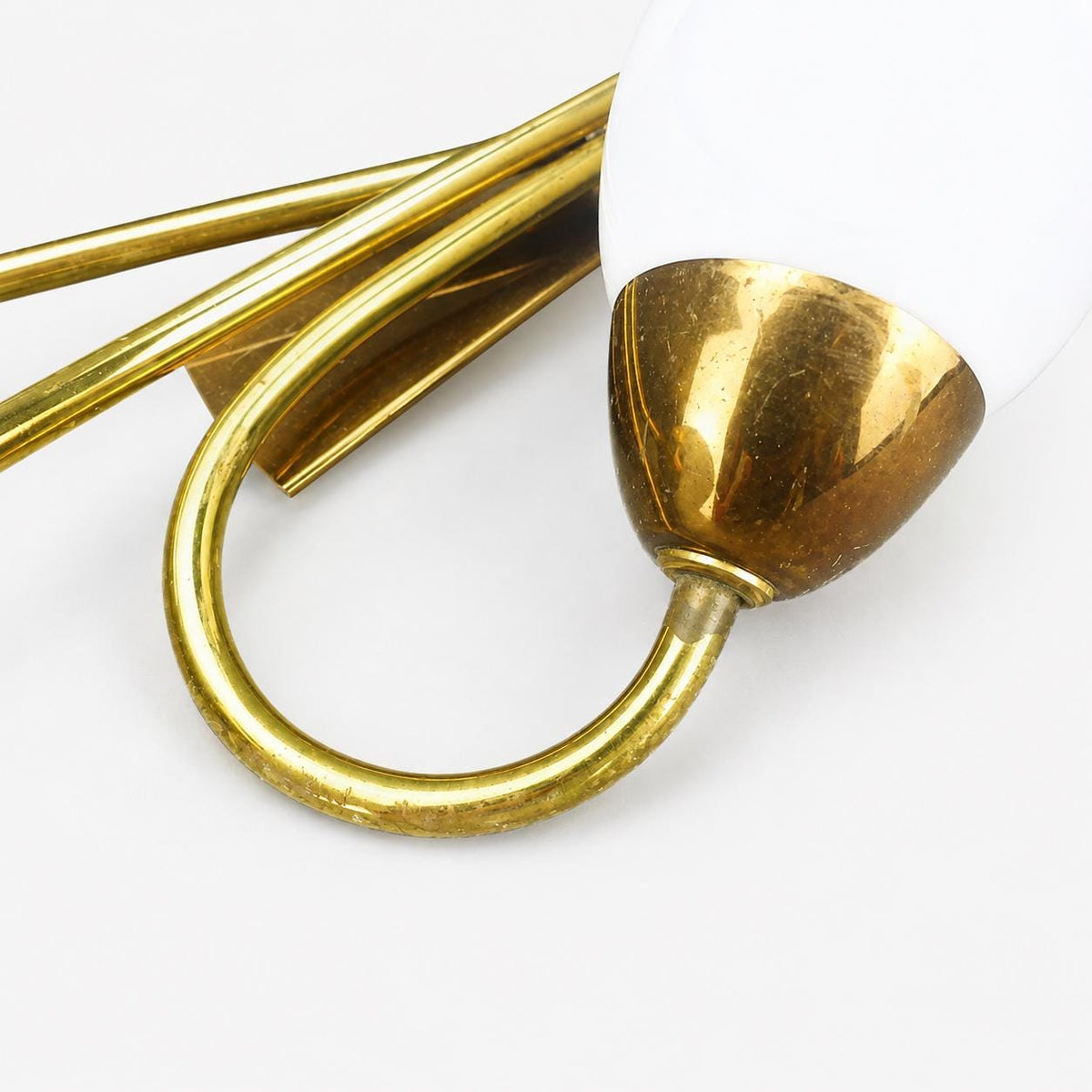Tulip Wall Sconce, Three Light Brass Sconce with White Glass Tulip Shades — French, Mid Century