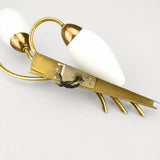 Tulip Wall Sconce, Three Light Brass Sconce with White Glass Tulip Shades — French, Mid Century