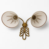 Large Double Wall Sconces Pair, Brass Leaf Sconces with Frosted Glass Cone Shades, Gold Accents — French, 1950s
