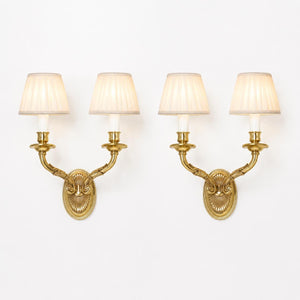 Pair of Brass Double-Arm Wall Sconces, French Empire Style, 1950s