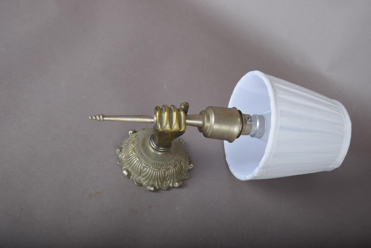 Gilt and Silvered Metal Wall Sconce, Hand-Form Candle Arm, Fluted Backplate