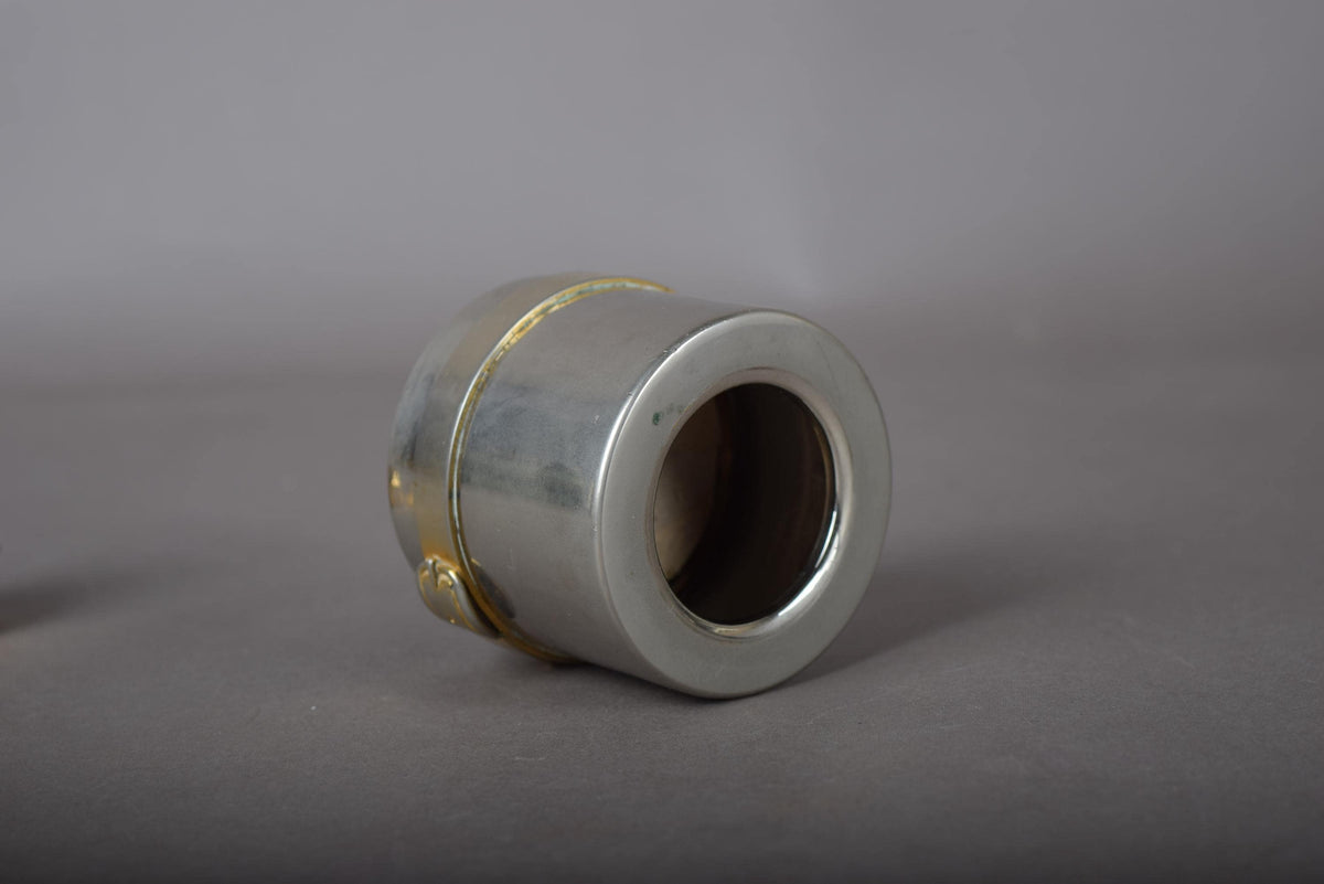 Vintage Gucci Table Lighter, Polished Steel and Brass Cylinder — Italy, circa 1970
