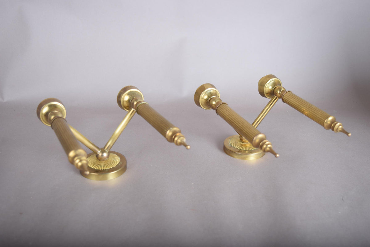 Pair of Gilt Brass Two-Arm Wall Sconces, Fluted Candle-Style Arms, French Design, 1950s