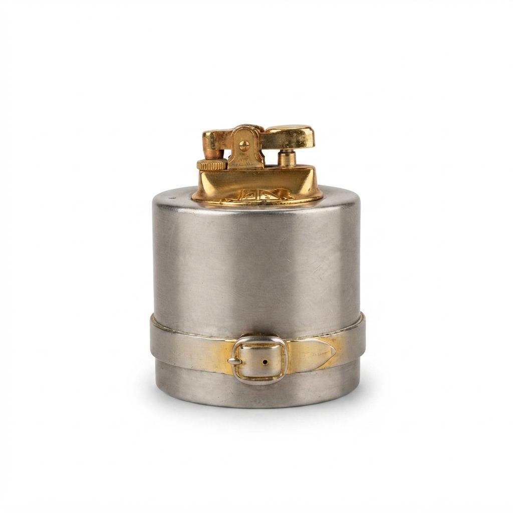 Vintage Gucci Table Lighter, Polished Steel and Brass Cylinder — Italy, circa 1970