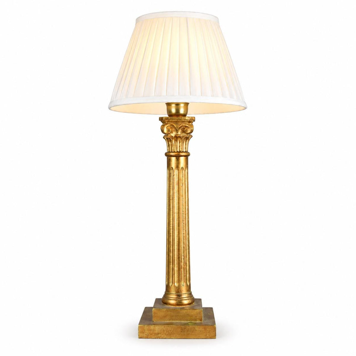 Vintage Italian Neoclassical Style Gilt Wood Column Table Lamp