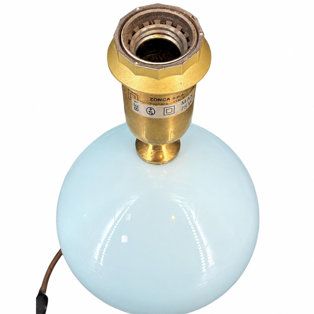 Italian Table Lamp, Zonca Blue Opaline Glass Globe Lamp — Italy, 1960s, Marked