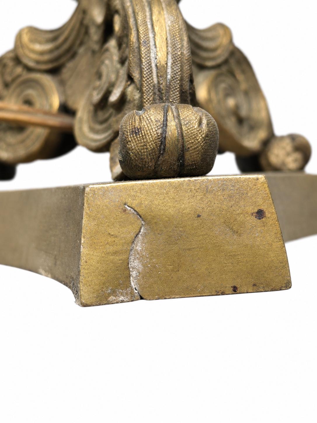 French Candlestick Table Lamp, Foliate Stem on Scrolled Tripod Base, Patinated Metal — Early 20th Century