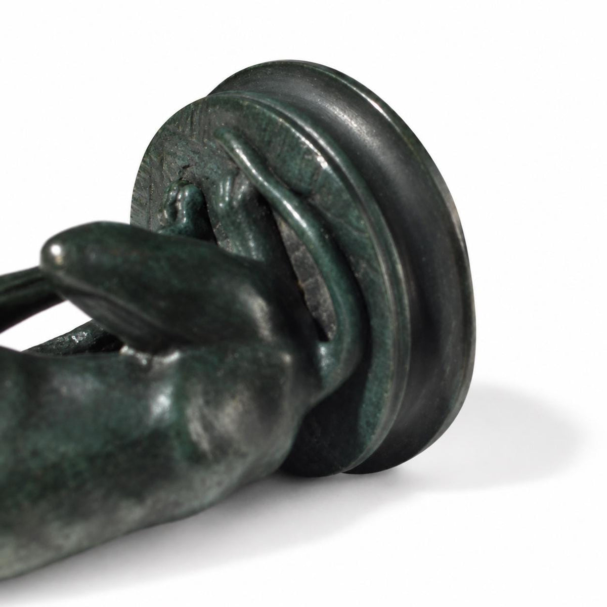 Antique Bronze Sitting Dog Sculpture, Signed Barye, Green Patina — French, Late 19th Early 20th Century