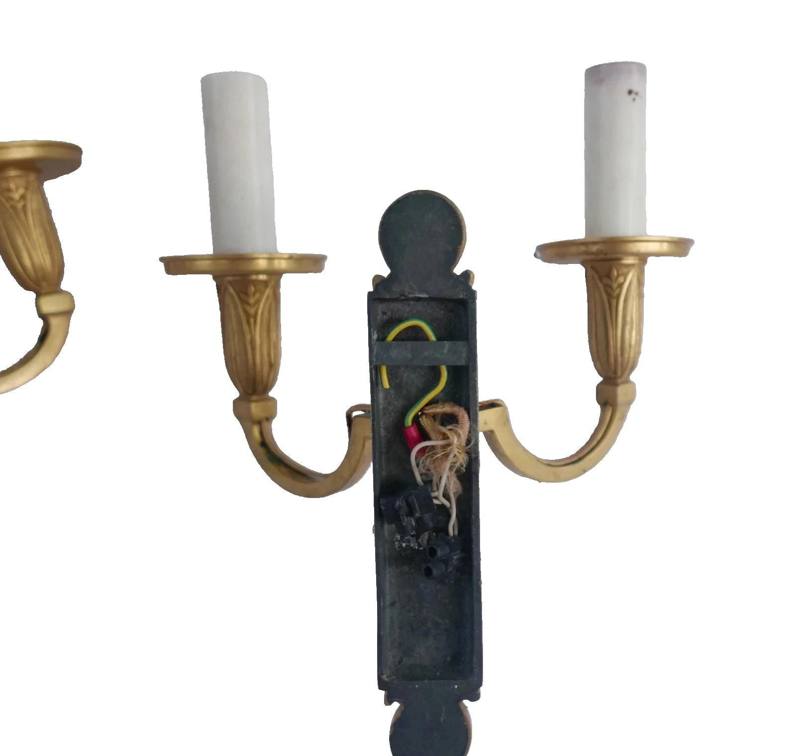 Pair of French Directoire Style Wall Sconces, Gilt Bronze and Patinated Iron — France, circa 1960