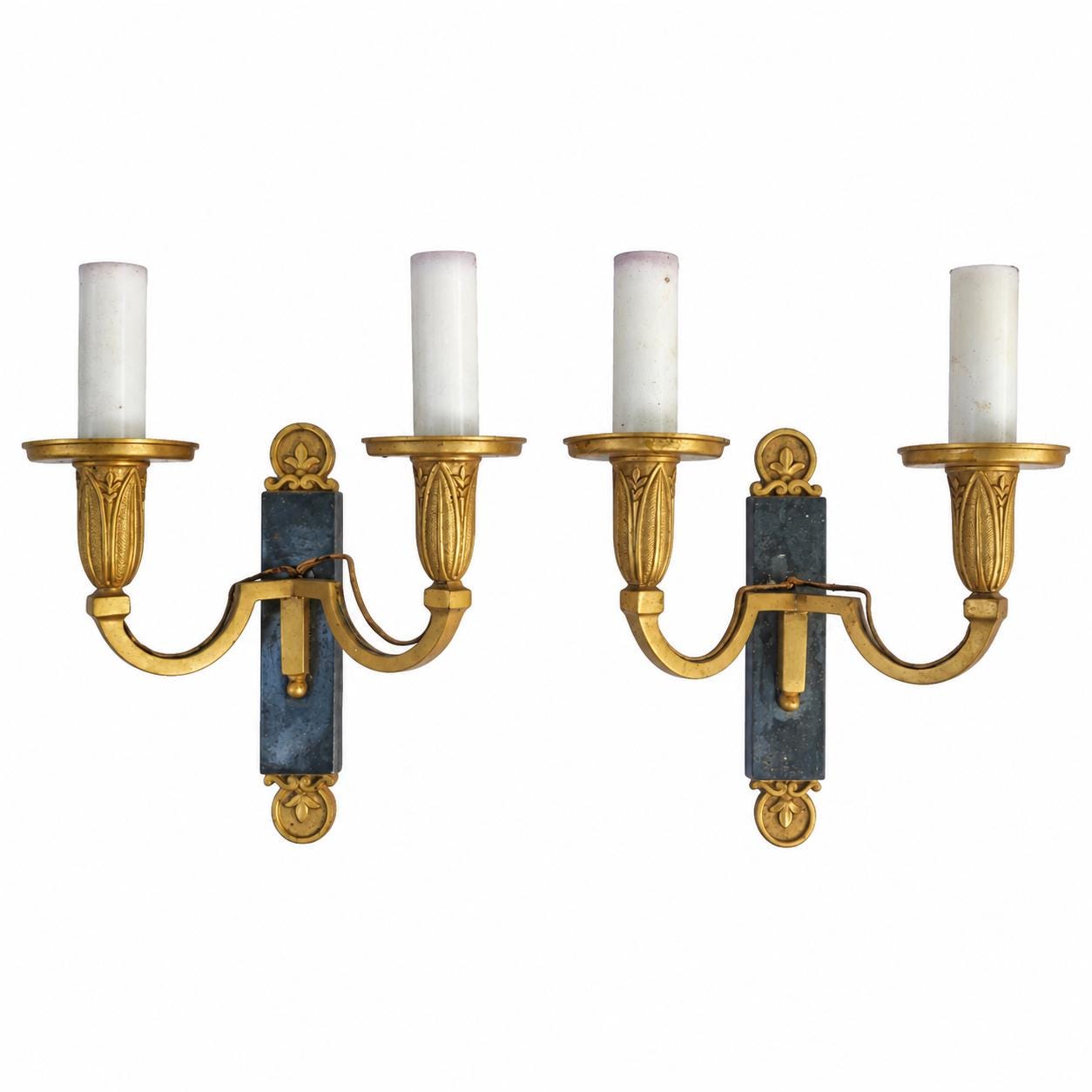 Pair of French Directoire Style Wall Sconces, Gilt Bronze and Patinated Iron — France, circa 1960