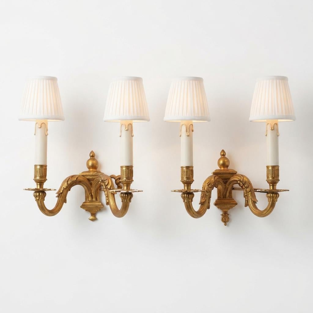 Pair of French Gilt Bronze Double Arm Wall Sconces, Louis XV Style — France, Early 20th Century