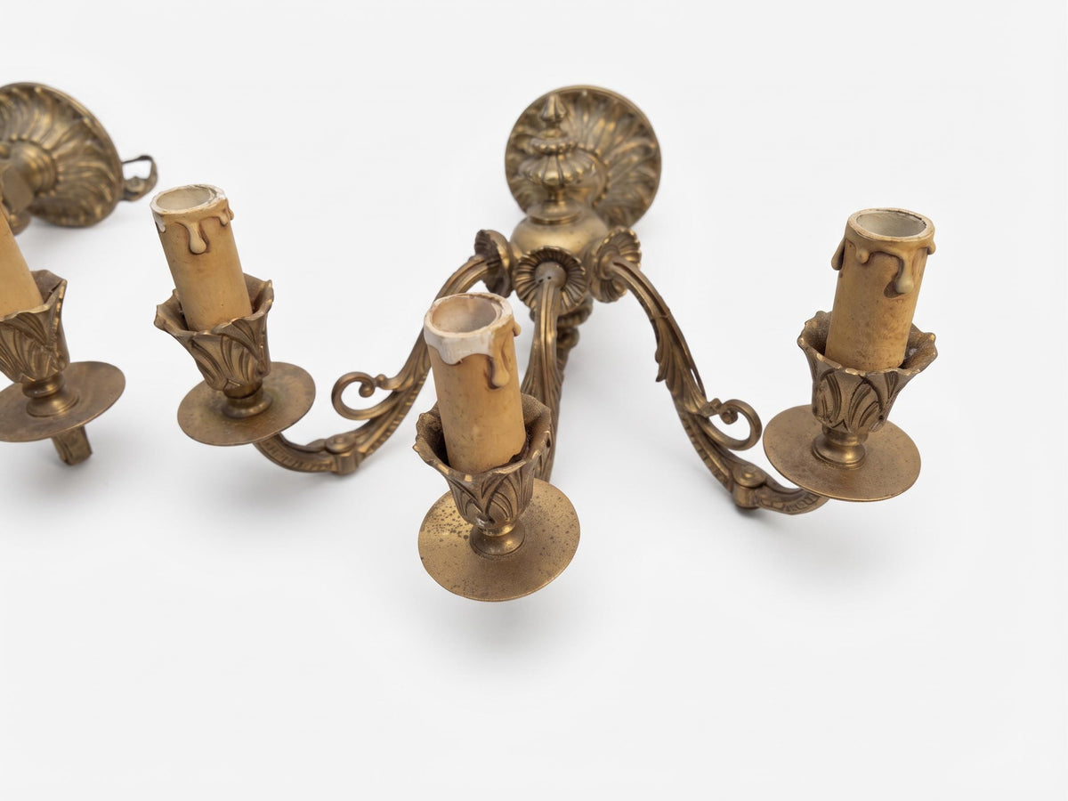 Pair of French Gilt Bronze Three-Arm Wall Sconces, Louis XV Style — France, Early 20th Century
