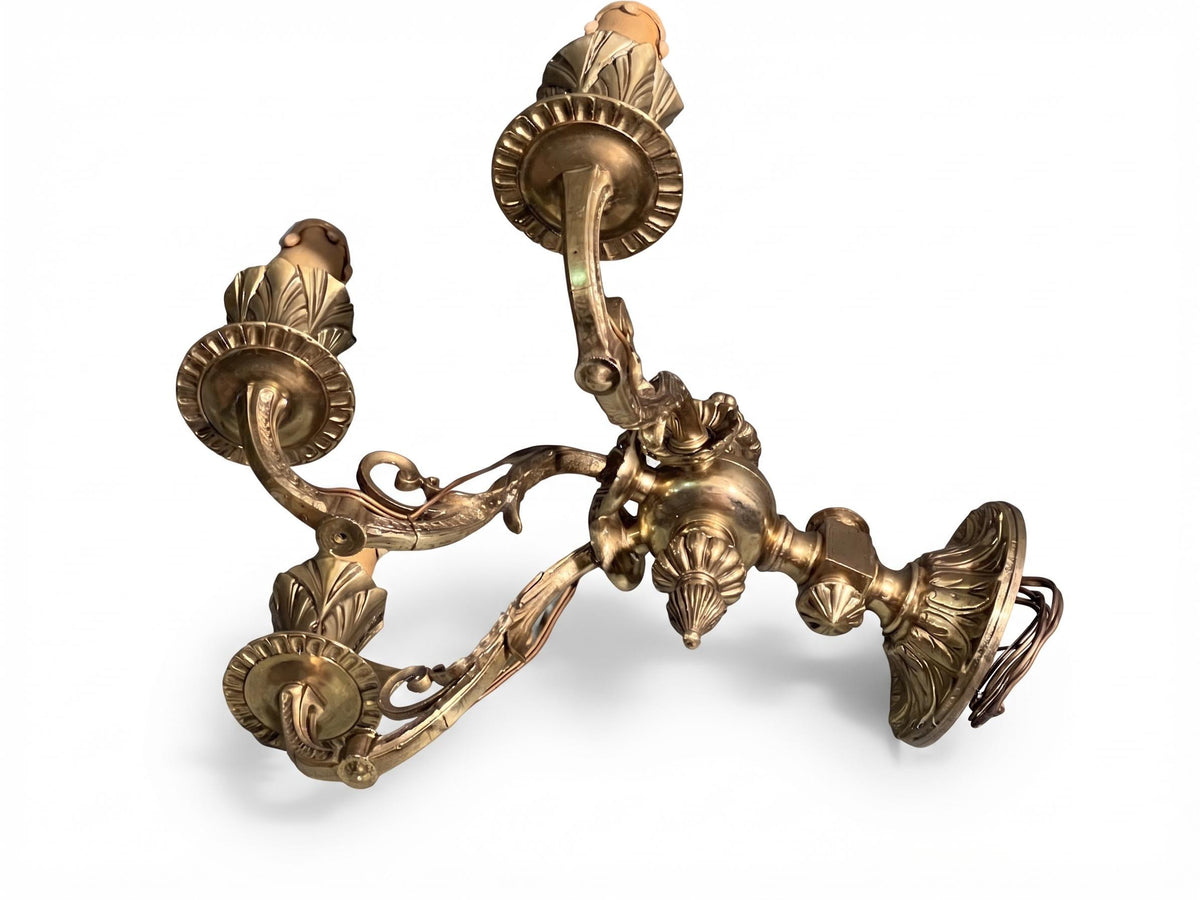 Pair of French Gilt Bronze Three-Arm Wall Sconces, Louis XV Style — France, Early 20th Century