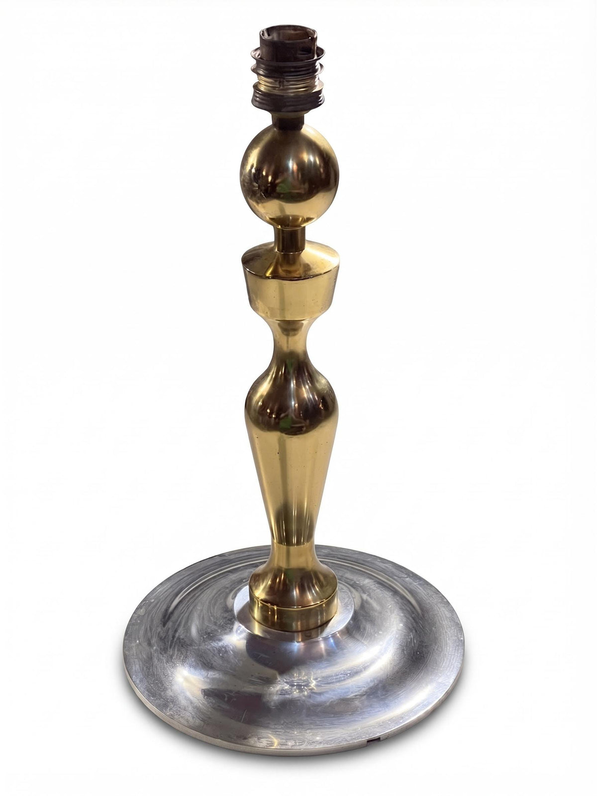 French Brass and Steel Table Lamp Base, Turner's Masterpiece Object — France, Mid-20th Century