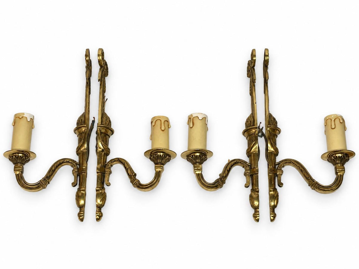 Set of Four French Gilt Bronze Wall Sconces, Louis XVI Bow and Quiver — France, Early 20th Century