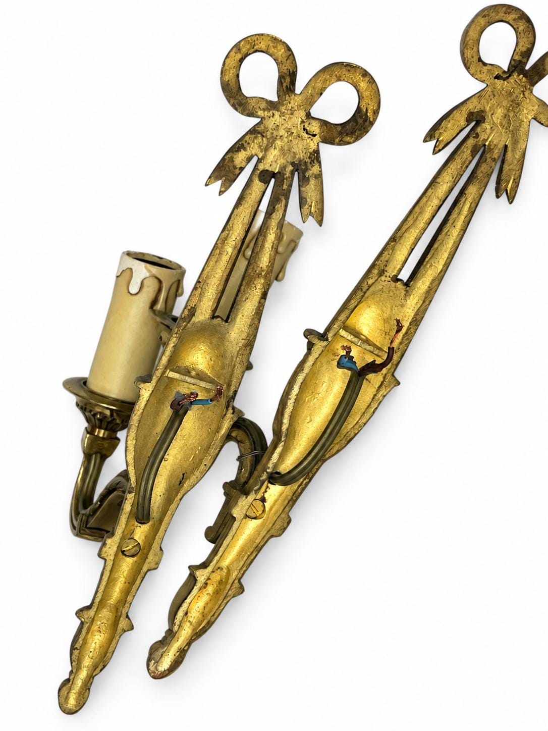 Set of Four French Gilt Bronze Wall Sconces, Louis XVI Bow and Quiver — France, Early 20th Century