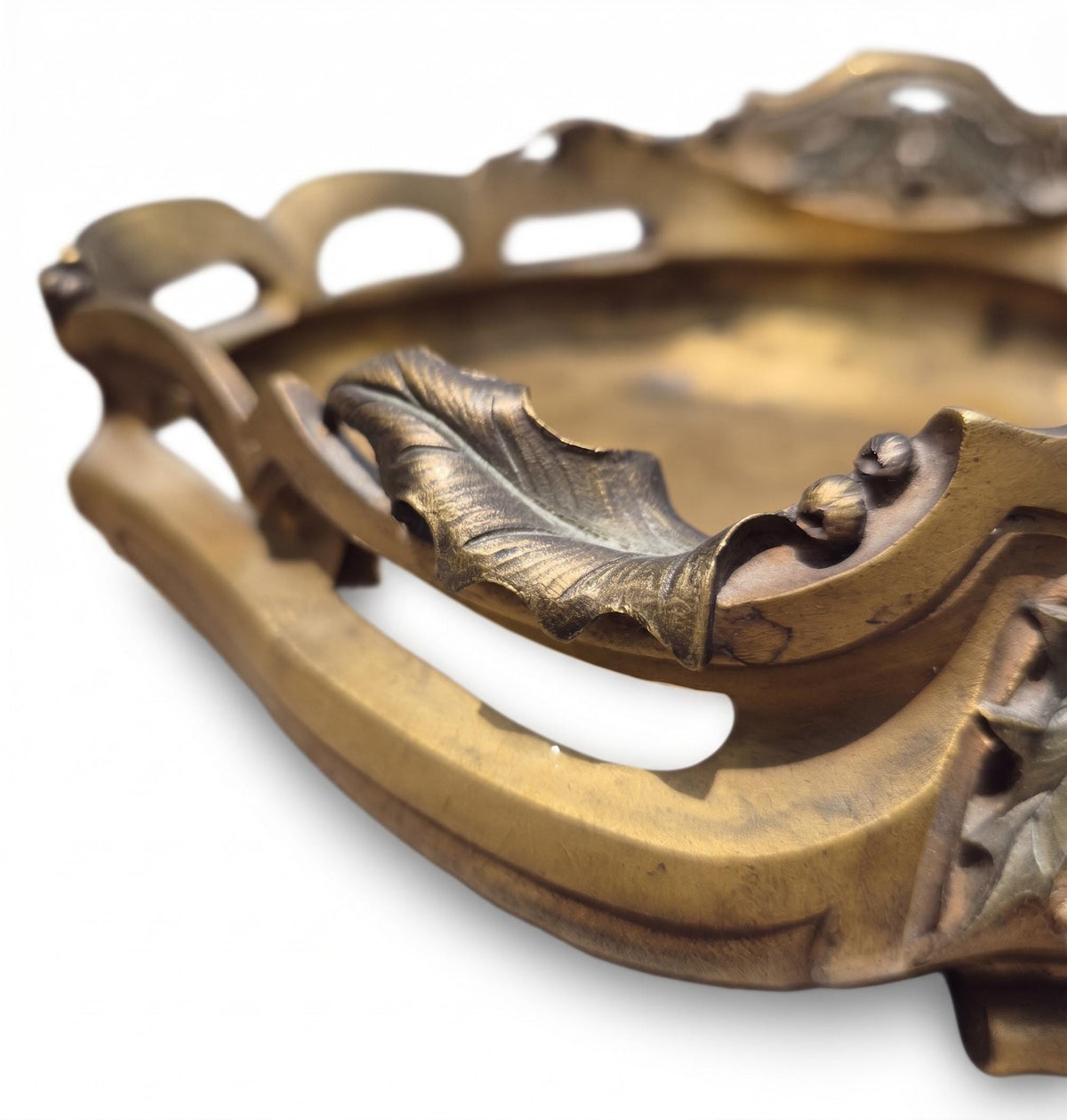 Antique French Art Nouveau Bronze Jardinière, Holly Model, Signed E. Gros — France, Late 19th Century