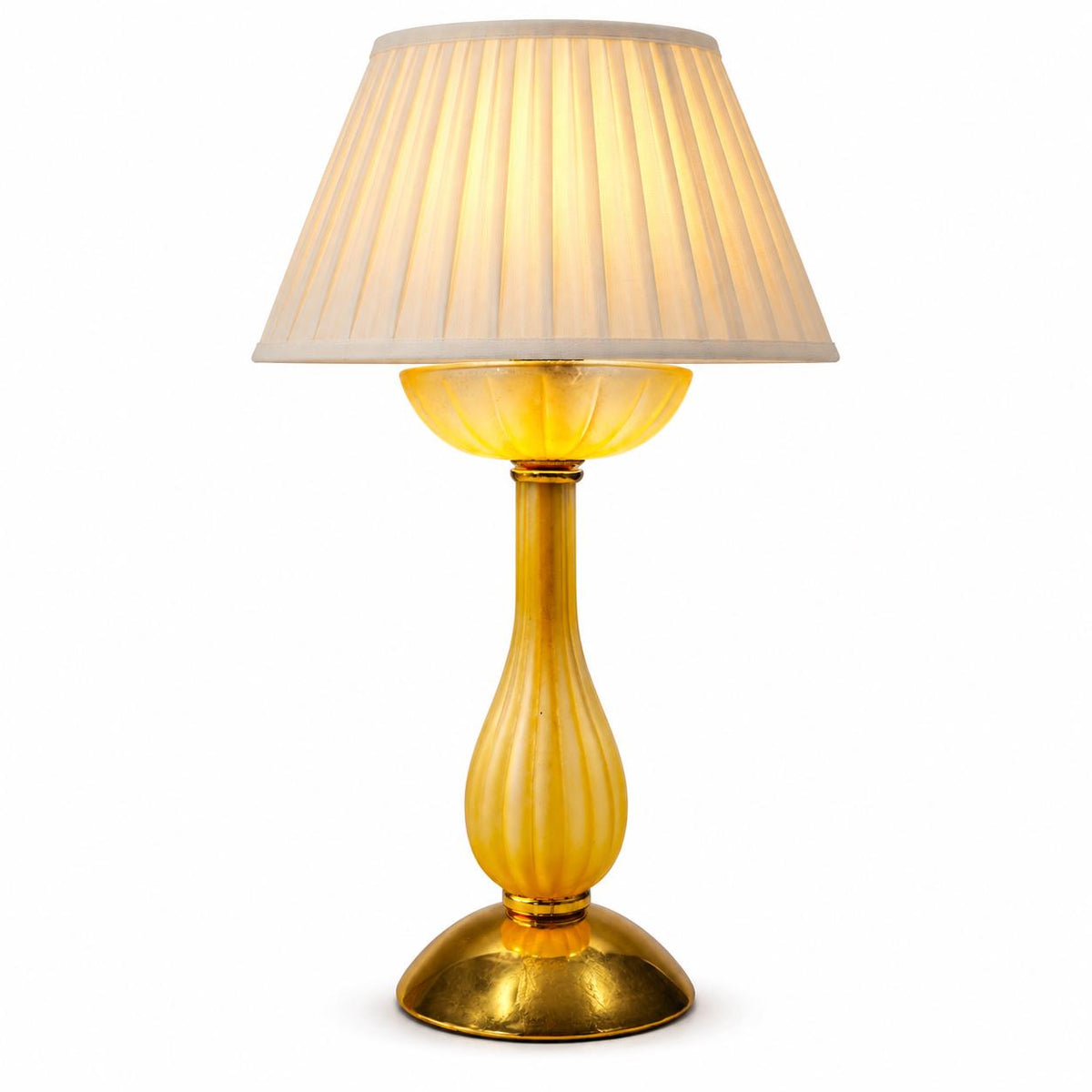 Vintage Italian Yellow Glass and Brass Table Lamp, Murano Style — Italy, circa 1970