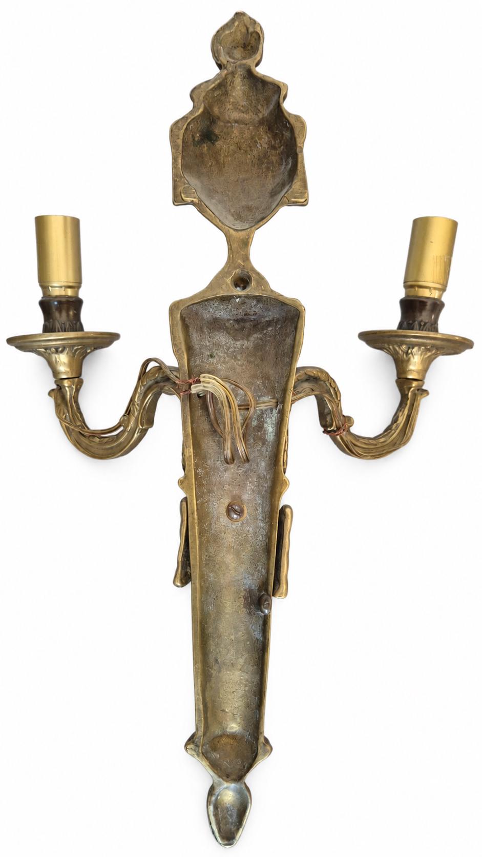Pair of Antique French Bronze Two-Arm Wall Sconces, Louis XVI Quiver and Urn — France, Early 20th Century