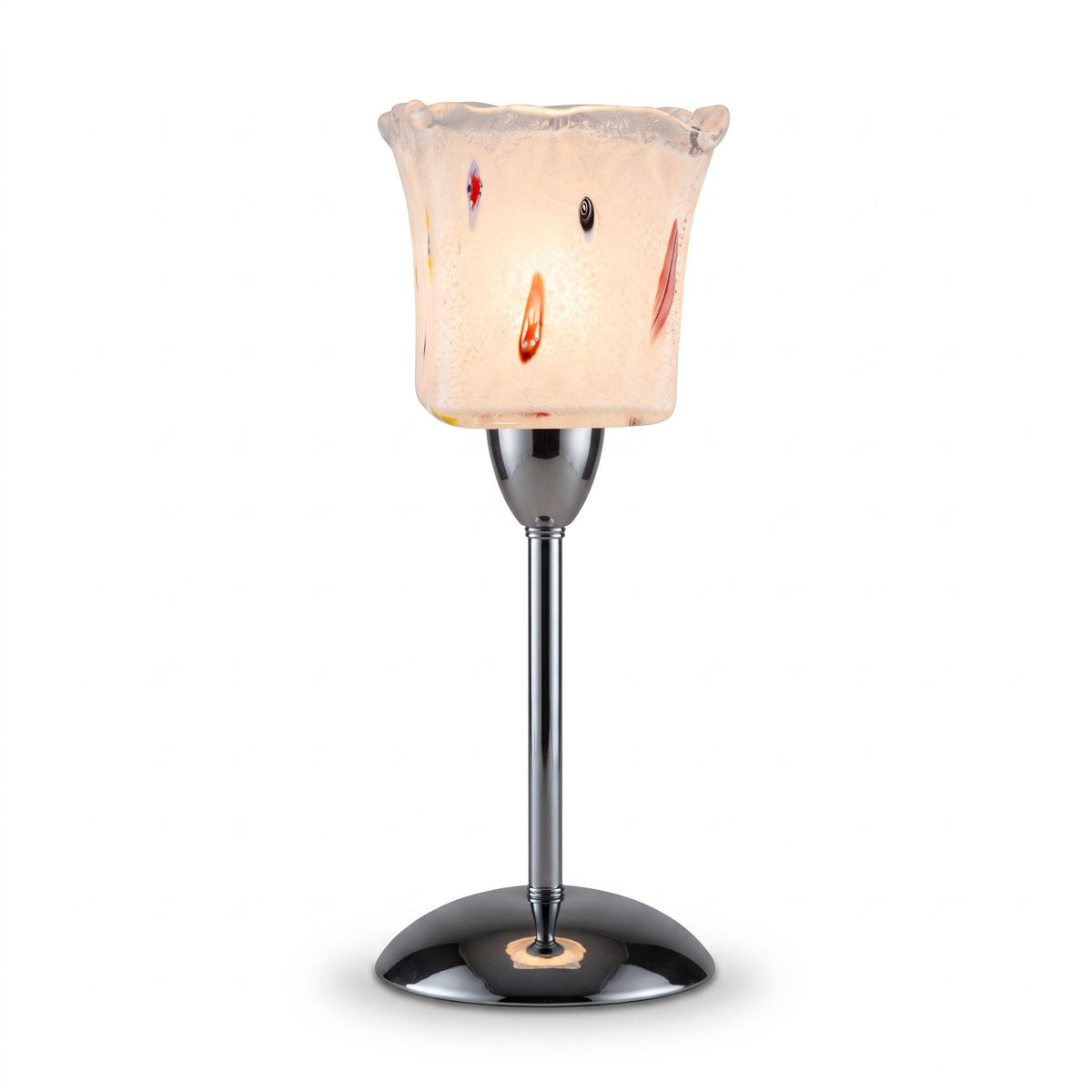 Murano Glass Table Lamp, Pulegoso Glass Shade with Millefiori on Chrome Stem — Italian, 1970s