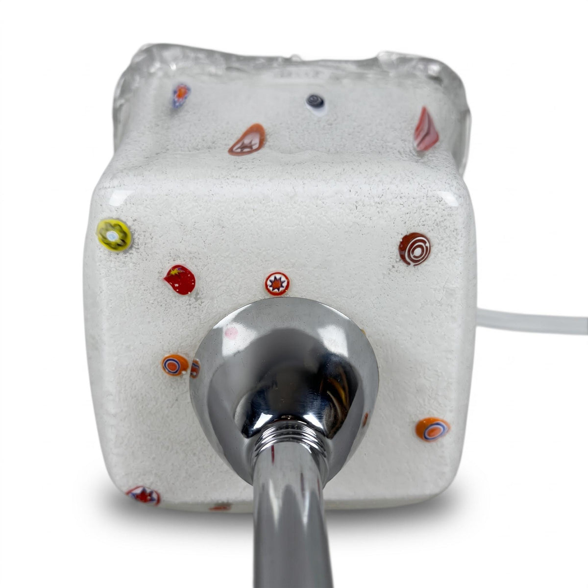 Murano Glass Table Lamp, Pulegoso Glass Shade with Millefiori on Chrome Stem — Italian, 1970s