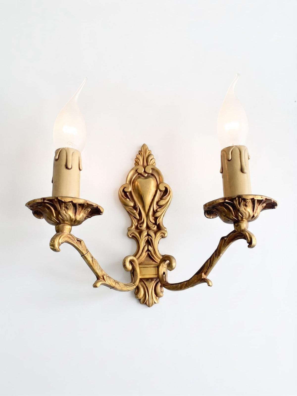 Louis XV Style Bronze Wall Sconces Pair, Rocaille Two Arm Sconces, Terras Lyon — French, 1970s–80s