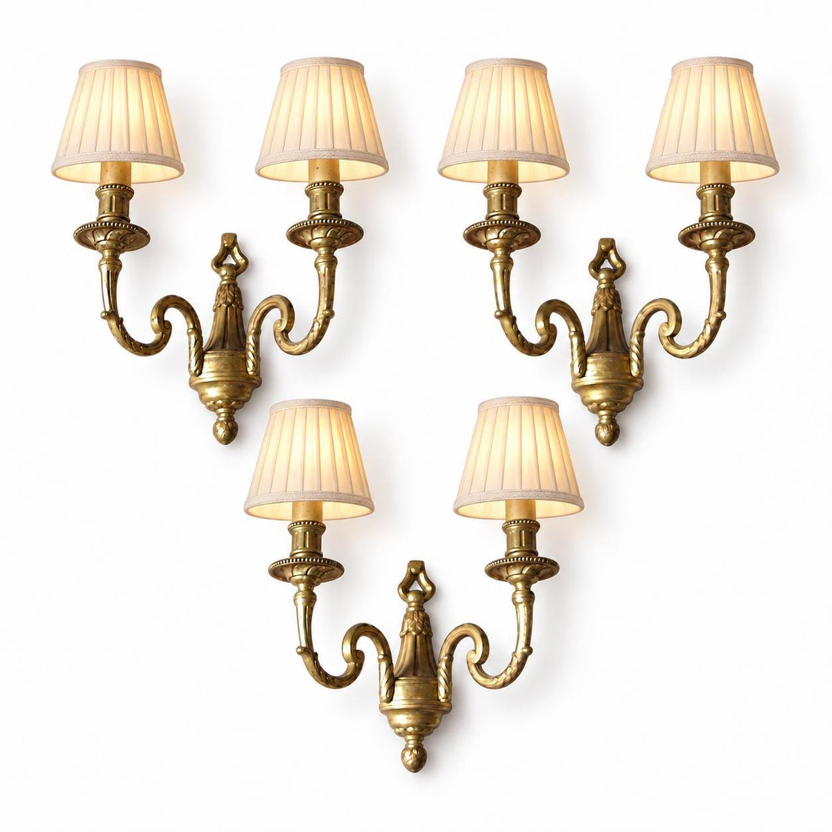 Louis XVI Style Bronze Wall Sconces Set of Three, Marked Bronze Two Arm Sconces — French, Contemporary