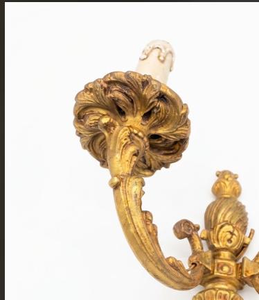 Petitot Wall Sconces Pair, Signed Louis XV Style Gilt Bronze Single Arm Sconces — French, Circa 1960