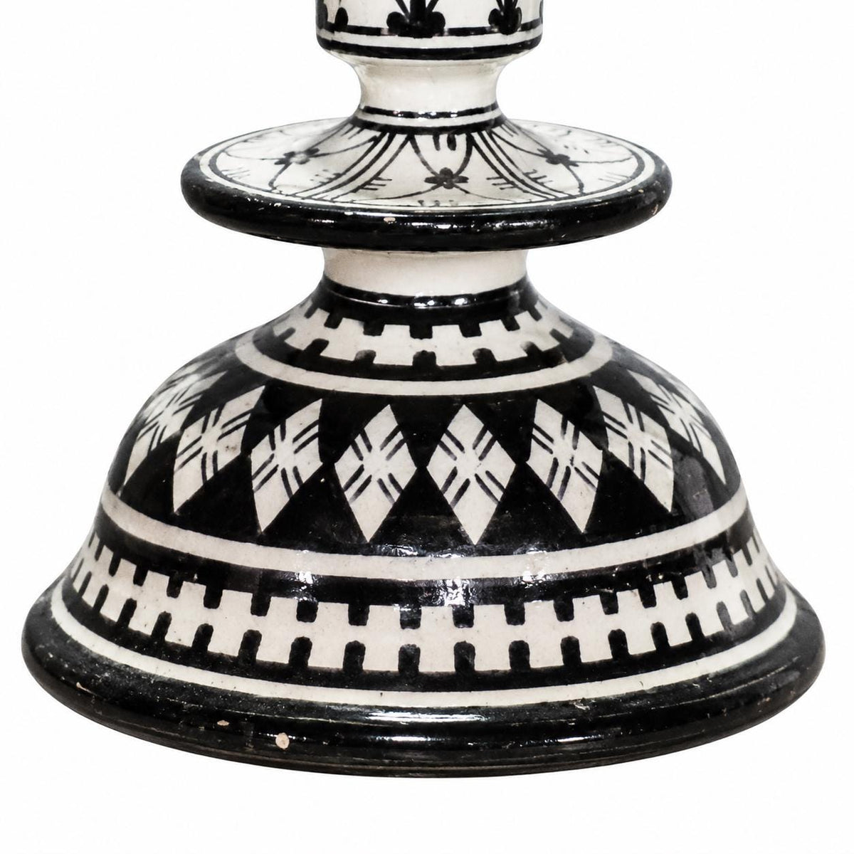 Moroccan Safi Glazed Ceramic Lamp Base, Black and White Geometric Pattern, Bedside Lamp