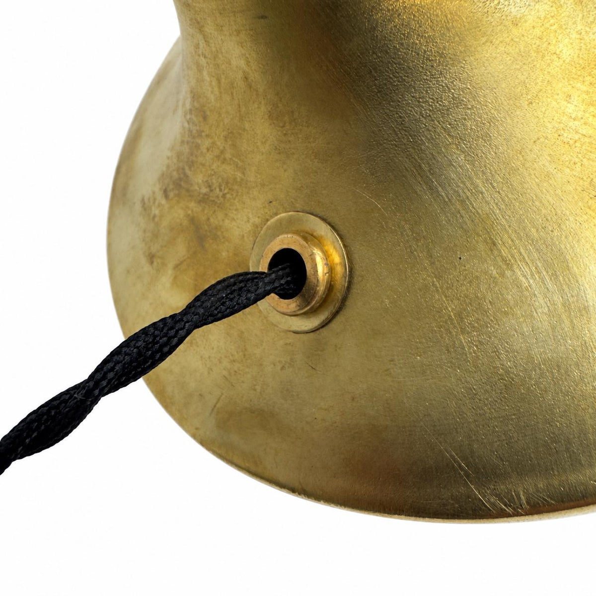 Gilt Brass Table Lamp, Ribbed Column, Mushroom-Form Glass Shade with Blue Frosted Band, 1960s