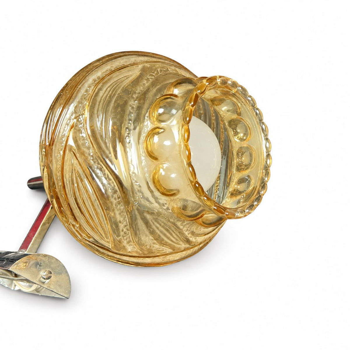 Pair of Amber Ribbed Glass Globe Wall Sconces, Chrome Fittings, 1970s Design