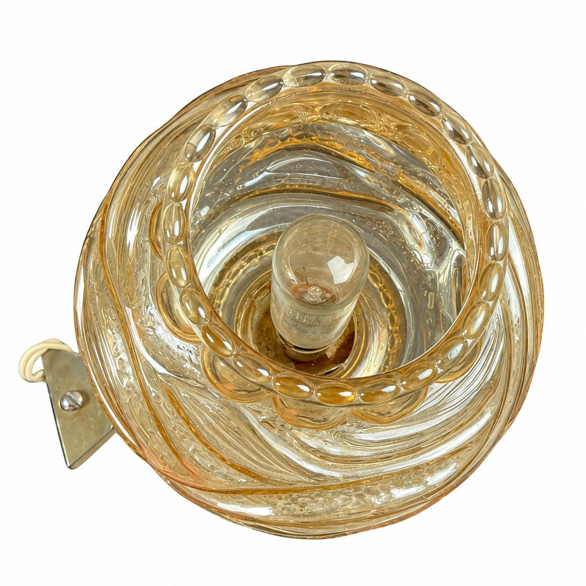 Pair of Amber Ribbed Glass Globe Wall Sconces, Chrome Fittings, 1970s Design