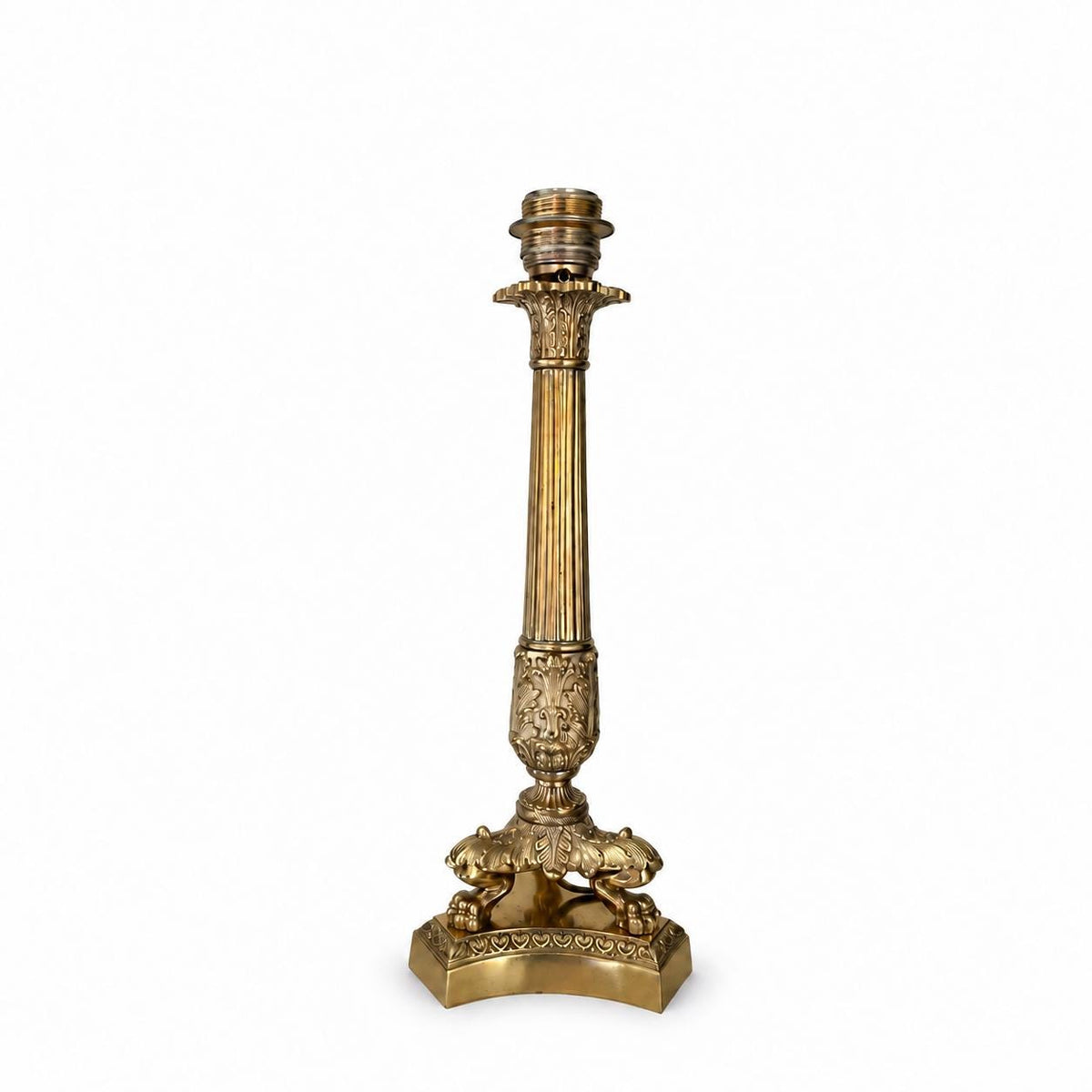 Gilt Metal Corinthian Column Table Lamp, Fluted Shaft, Empire Style Figural Base