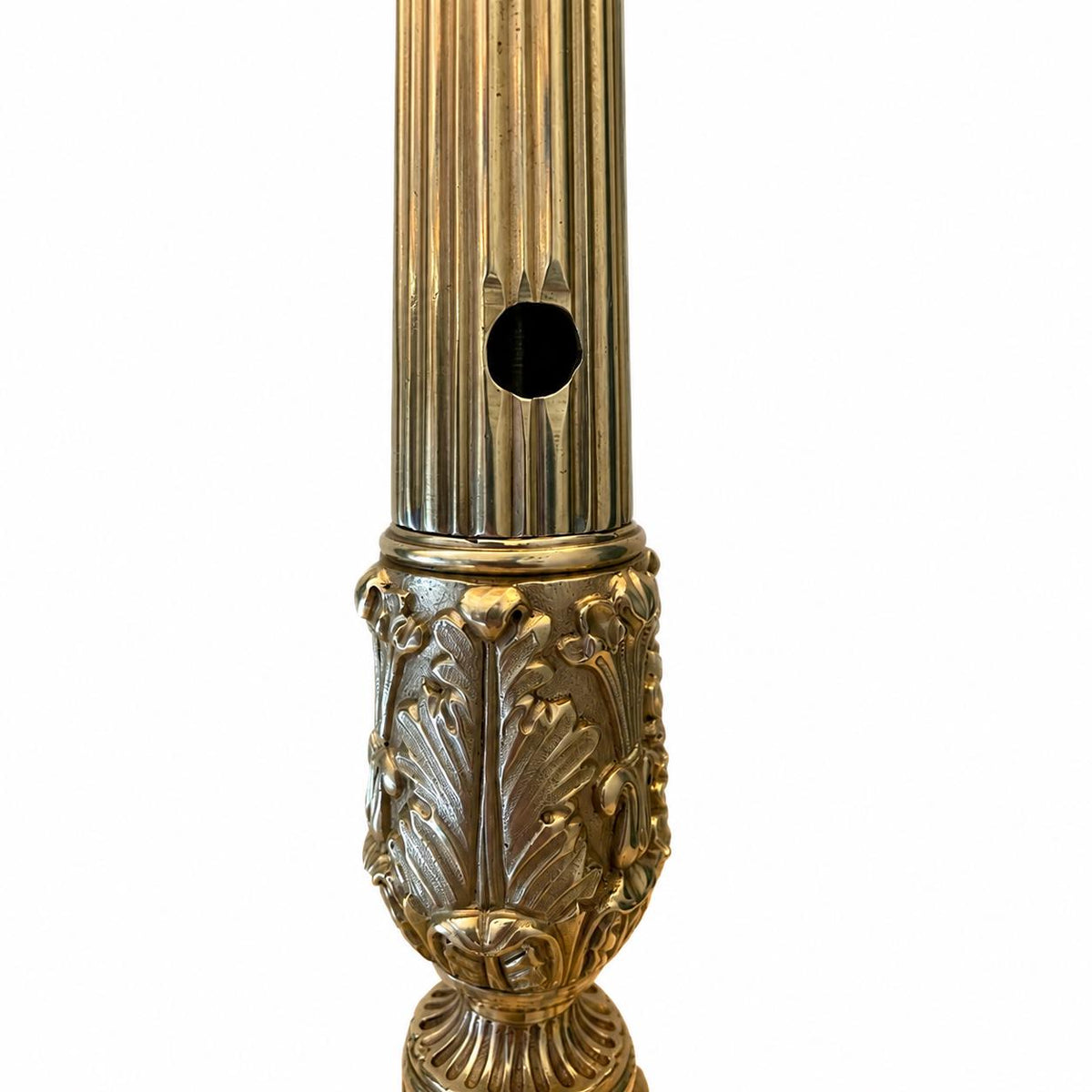 Gilt Metal Corinthian Column Table Lamp, Fluted Shaft, Empire Style Figural Base