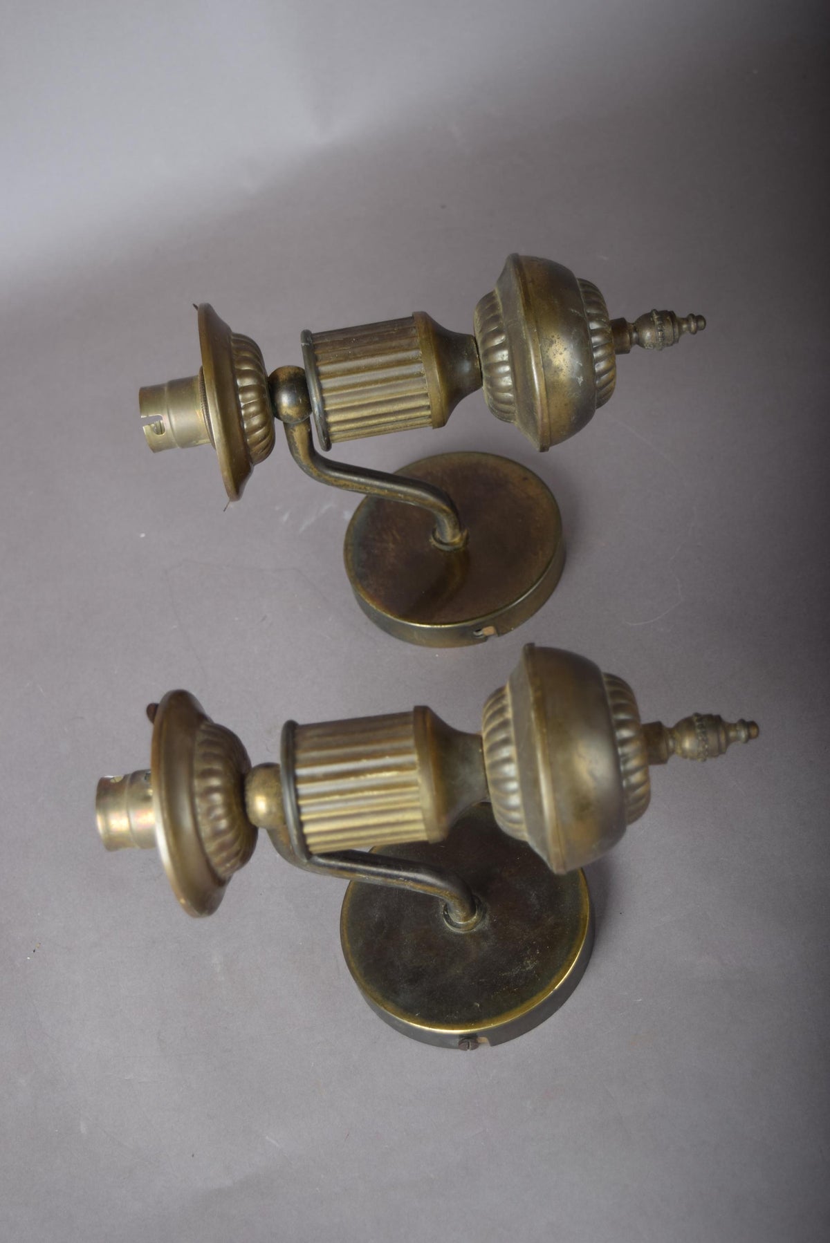 Set of Five Patinated Brass Wall Sconces, Urn-Form Arm, 1950s