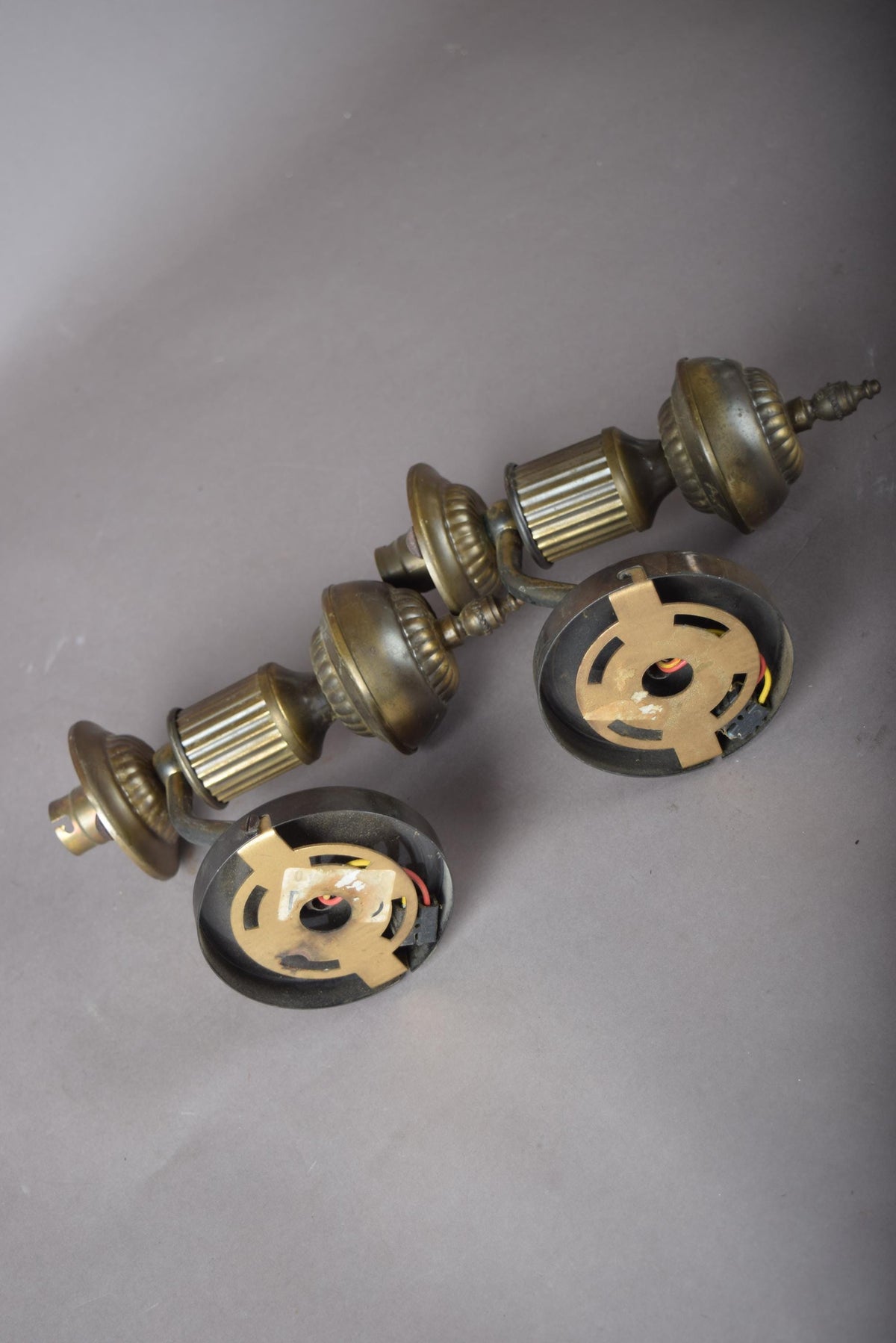 Set of Five Patinated Brass Wall Sconces, Urn-Form Arm, 1950s