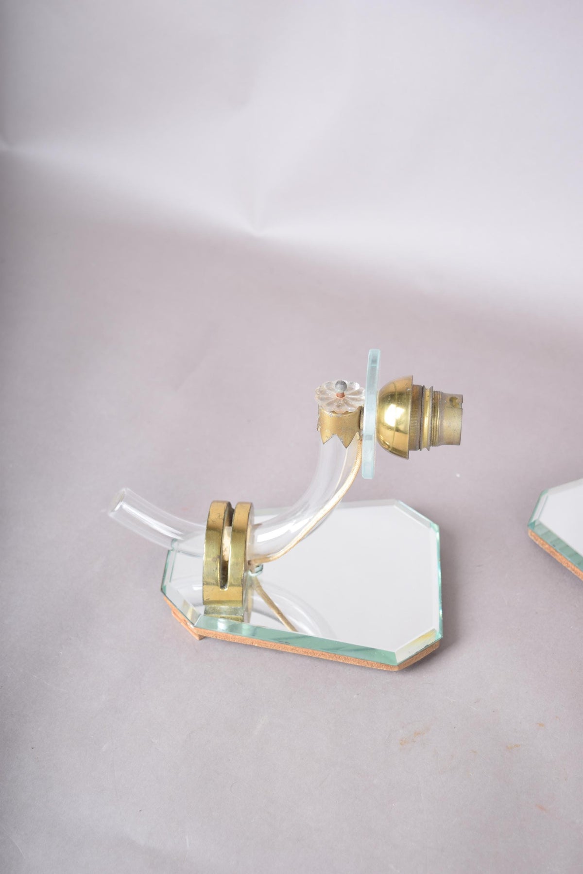 Mirror Wall Sconces Pair, Art Deco Style Mirrored Sconces with Glass Arms — French, 1940s