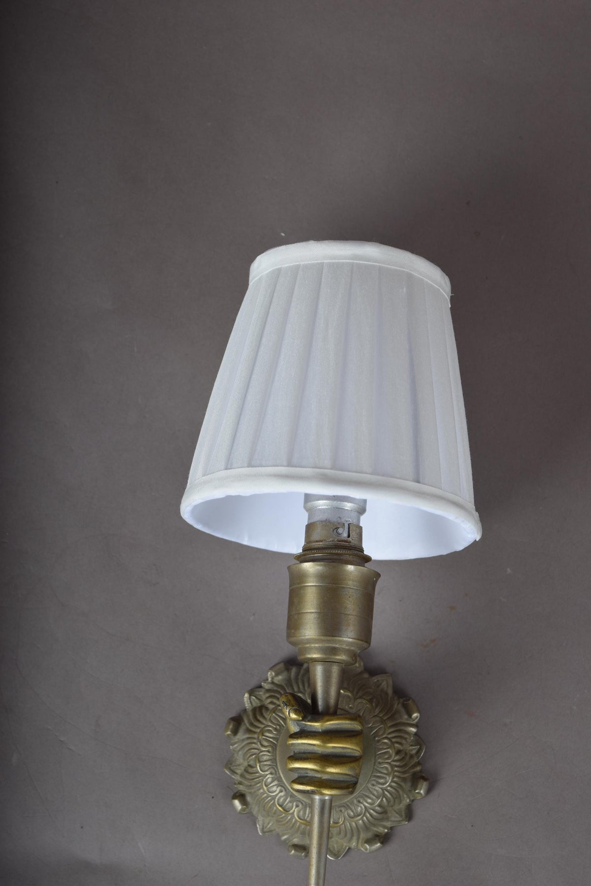 Gilt and Silvered Metal Wall Sconce, Hand-Form Candle Arm, Fluted Backplate