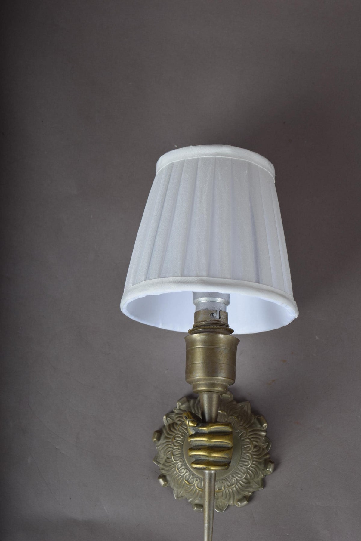 Gilt and Silvered Metal Wall Sconce, Hand-Form Candle Arm, Fluted Backplate
