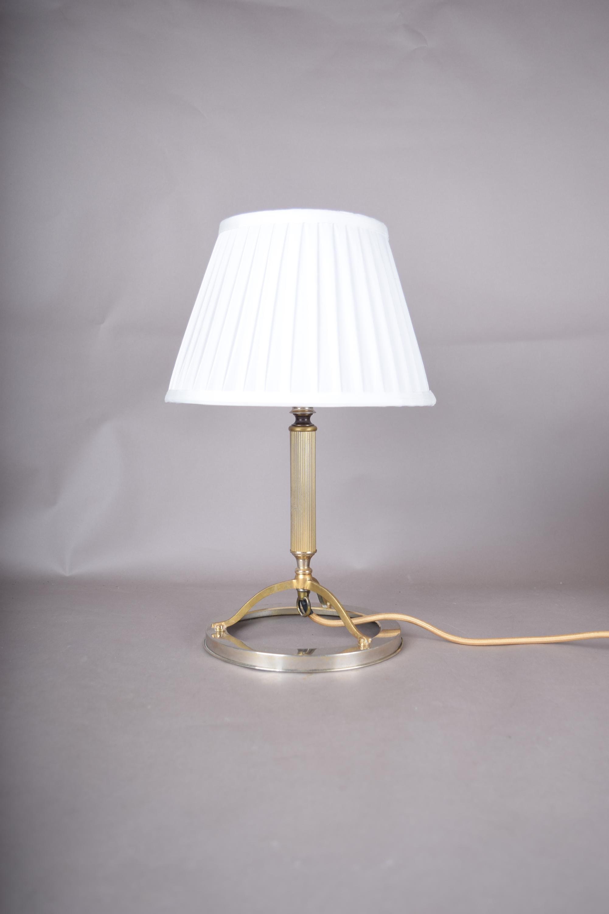 Mid Century Table Lamp, Ring Base Lamp with Arched Tripod and Reeded Column, Pleated Shade