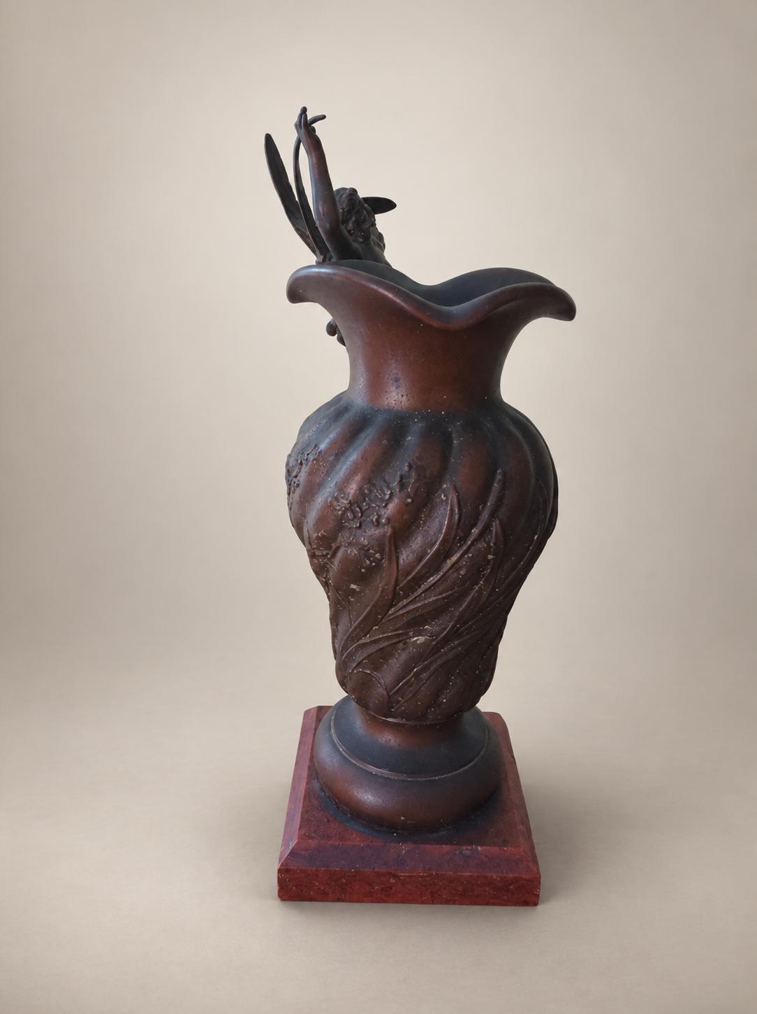 Antique French metal Vase, La Libellule by Virgile Morey, Dragonfly Woman on Marble — France, circa 1900