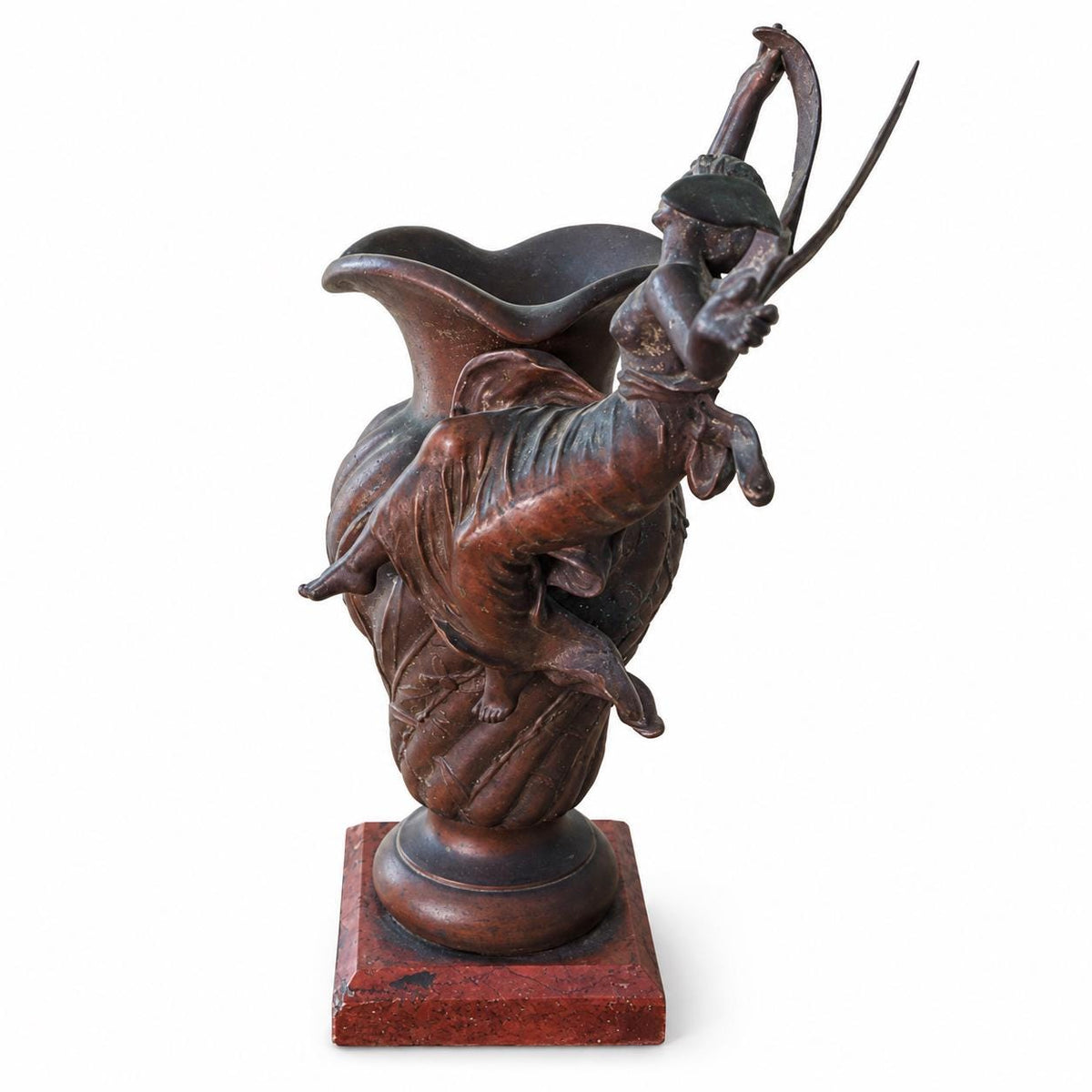 Antique French metal Vase, La Libellule by Virgile Morey, Dragonfly Woman on Marble — France, circa 1900