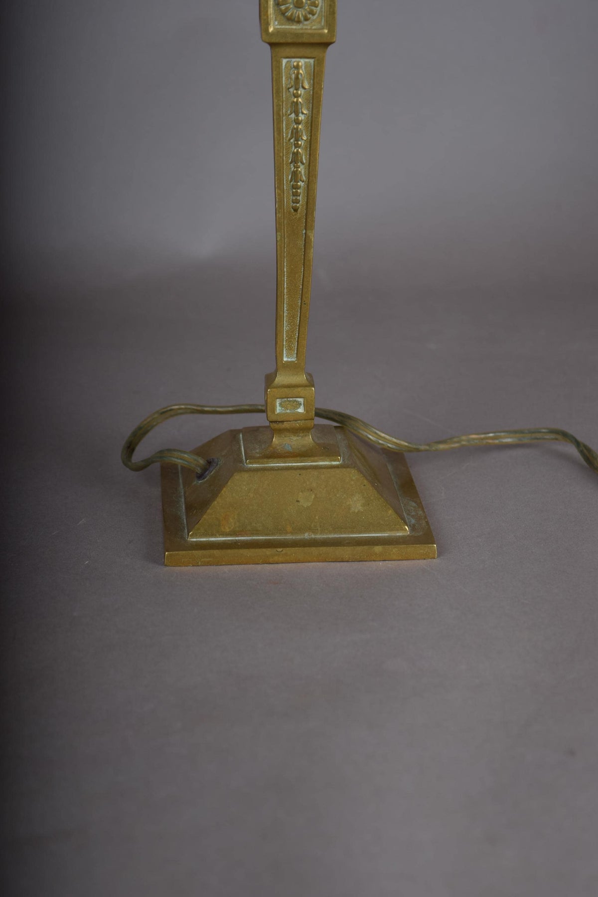Gilt Metal Candlestick-Form Table Lamp, Fluted Column, Medallion Detail