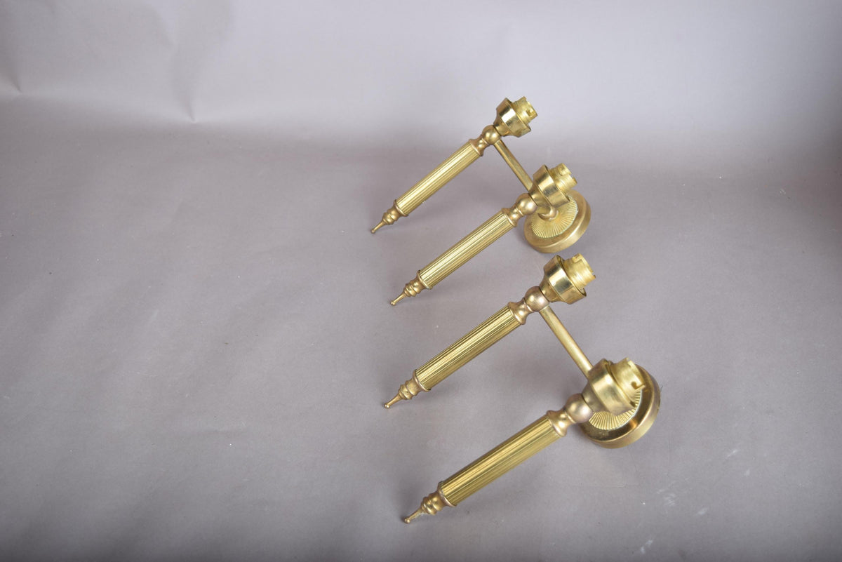 Pair of Gilt Brass Two-Arm Wall Sconces, Fluted Candle-Style Arms, French Design, 1950s