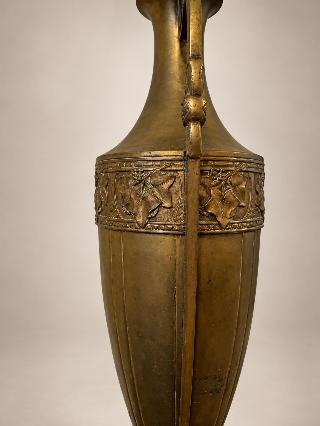 Antique French Bronze Amphora Vase, Chased Frieze and Scroll Handles on Marble Base — France, 19th Century