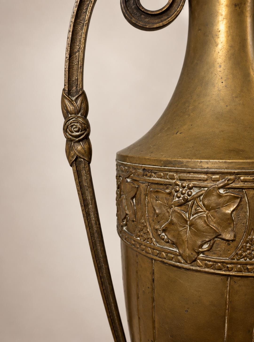 Antique French Bronze Amphora Vase, Chased Frieze and Scroll Handles on Marble Base — France, 19th Century
