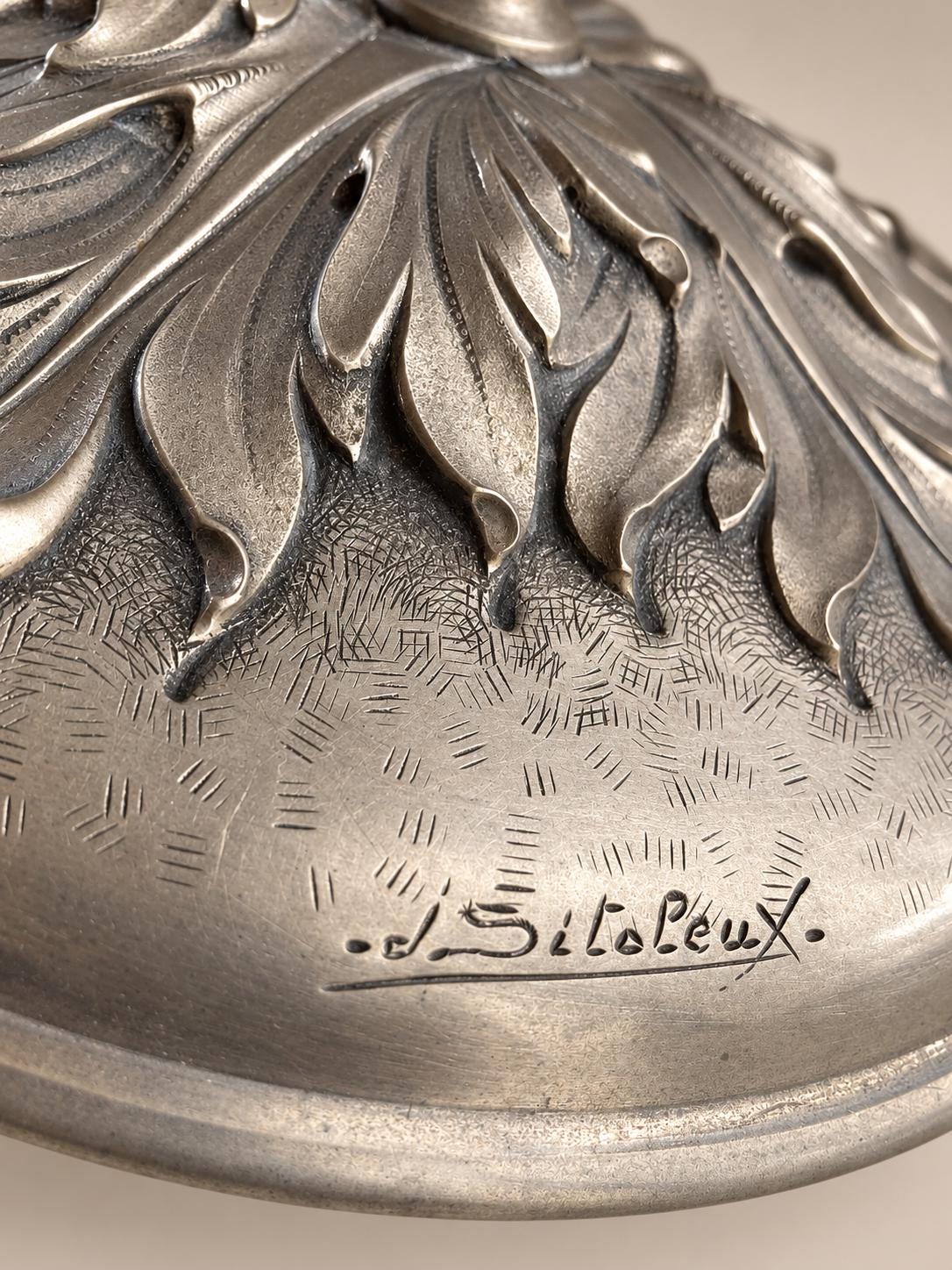 French Art Nouveau Fine Pewter Covered Tureen and Plateau Signed J. Sitoleux