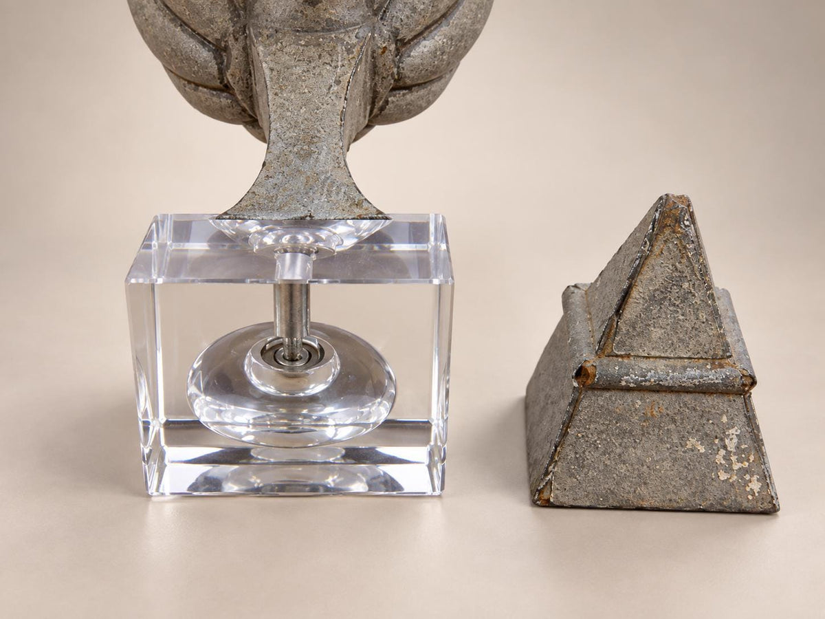 French Vintage Architectural Zinc Roof Finial Converted Table Lamp