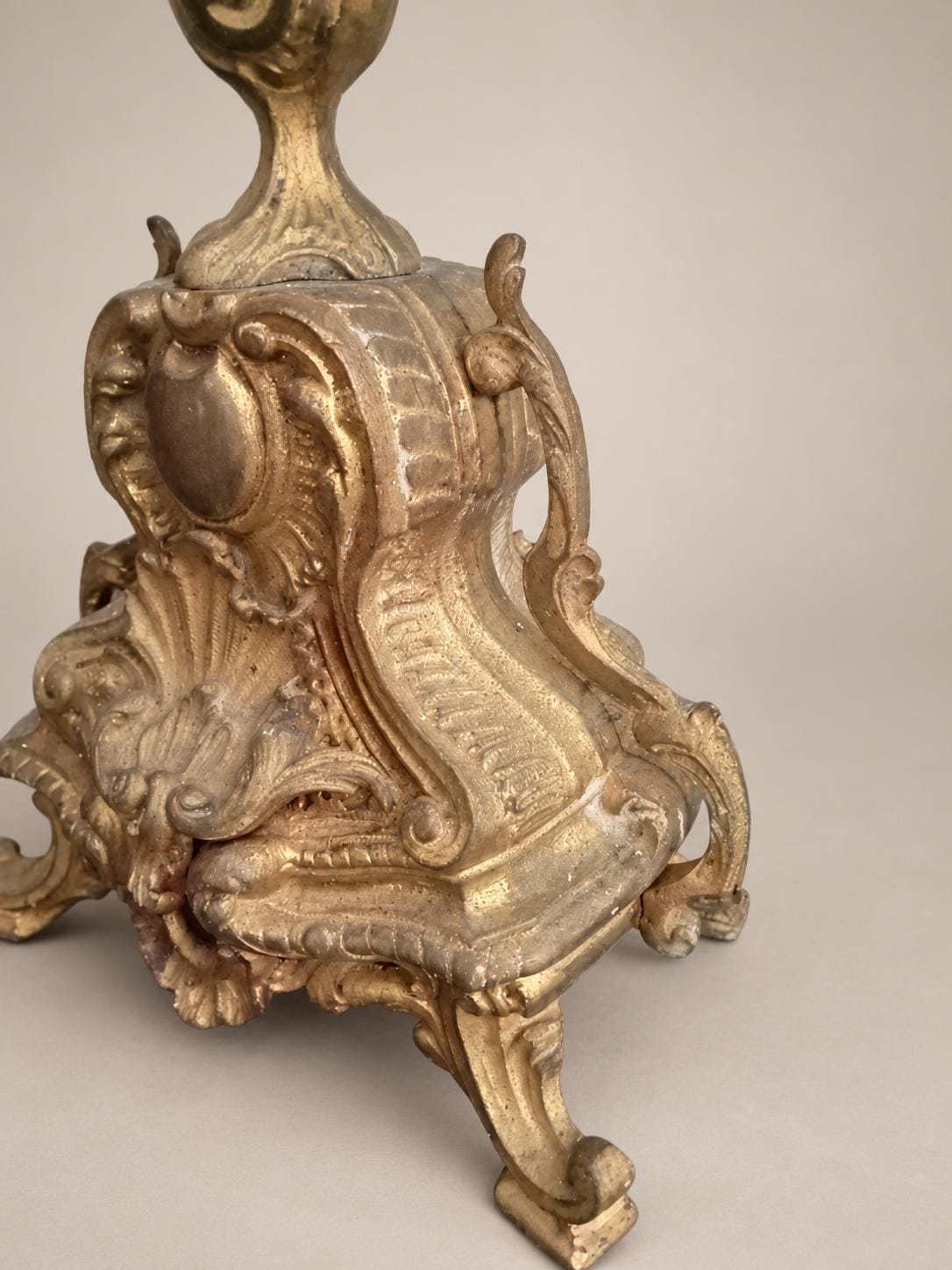 Pair of French Napoléon III Rocaille Style Patinated Gilt Metal Five-Light Candelabra